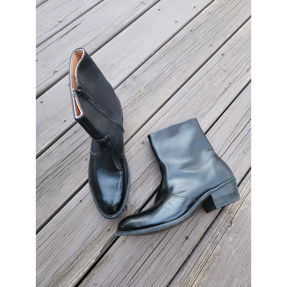 Vintage 60s Western Moto Cowboy Work Boots Black Leather Lizard Embossed 10‎ D